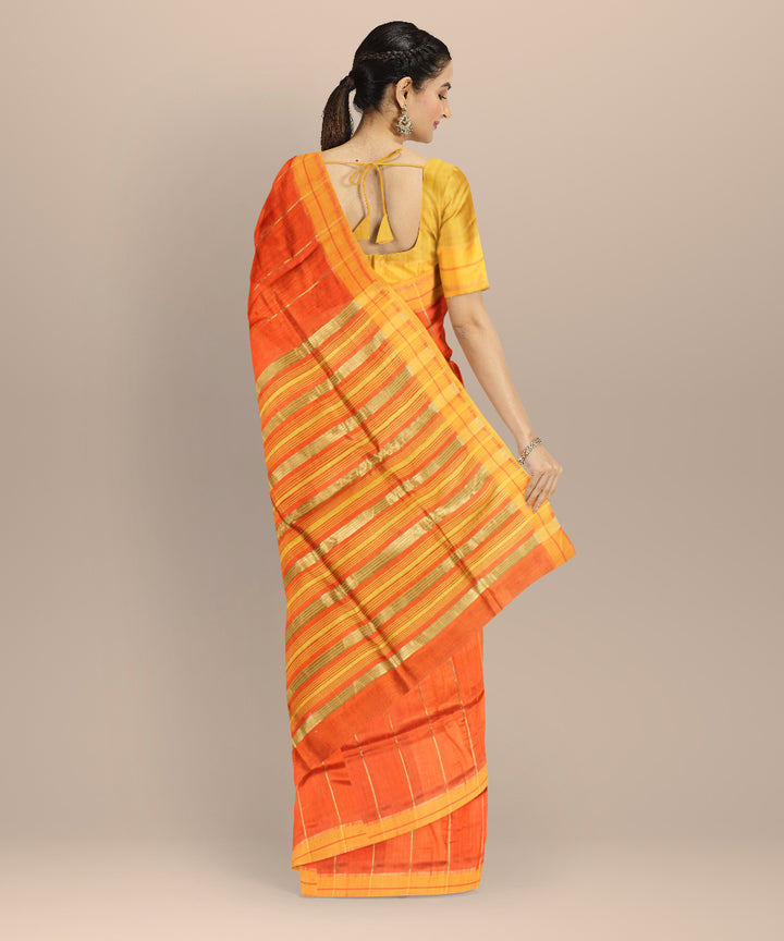 Orange yellow raw silk handloom bhagalpur saree