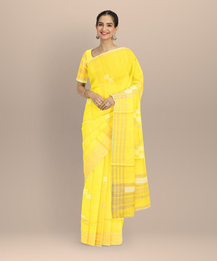 Yellow white raw silk handloom bhagalpur saree
