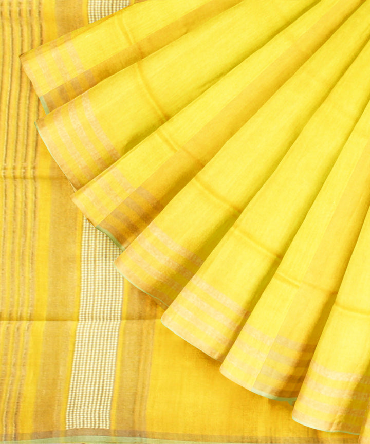 Yellow white raw silk handloom bhagalpur saree