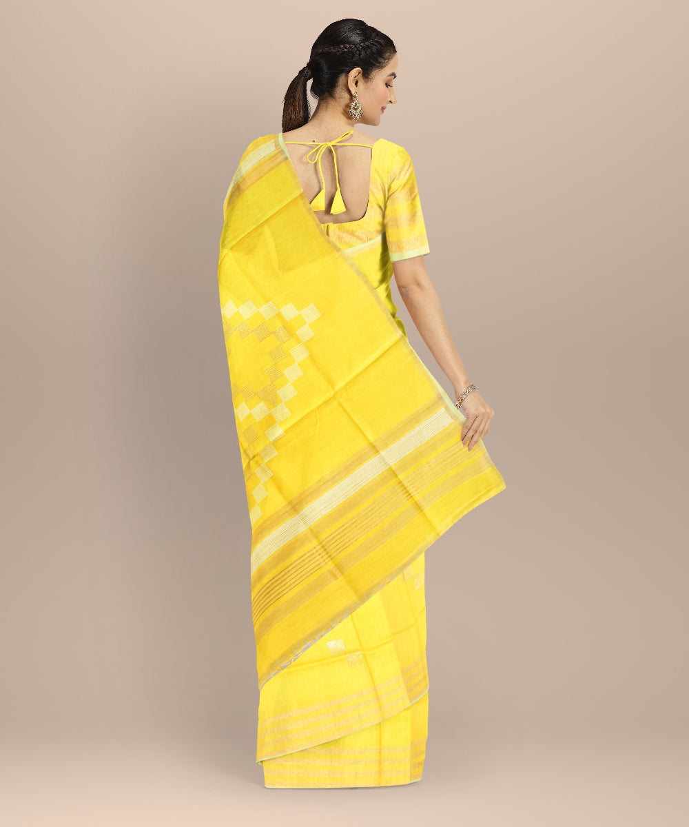 Yellow white raw silk handloom bhagalpur saree