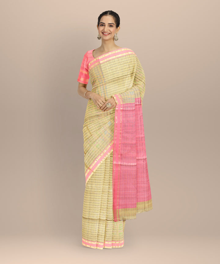 Grey pink raw handloom silk bhagalpur saree
