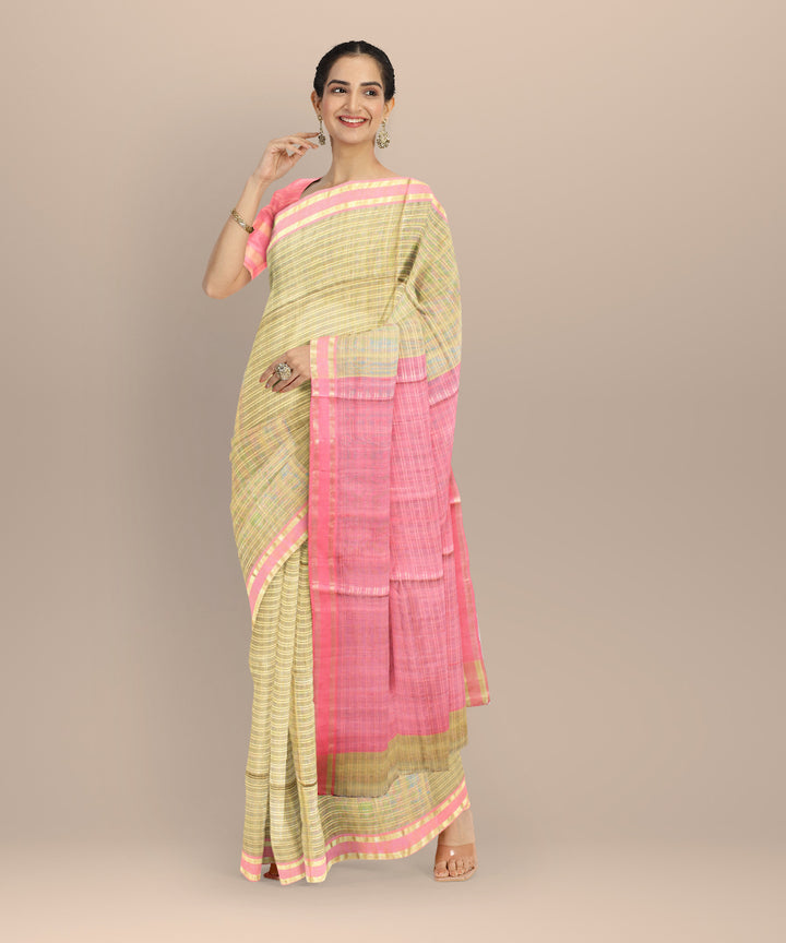 Grey pink raw handloom silk bhagalpur saree