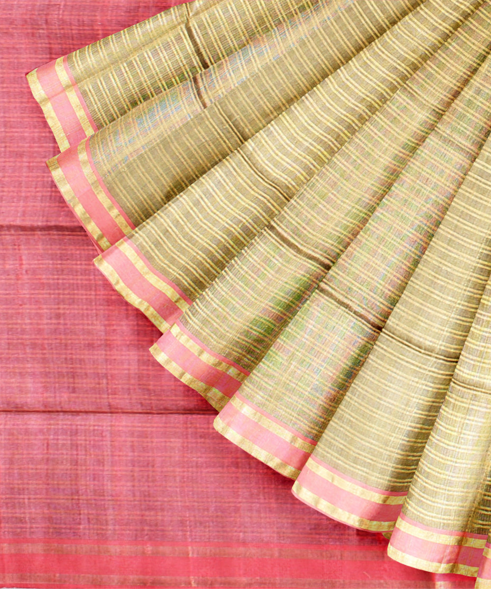 Grey pink raw handloom silk bhagalpur saree