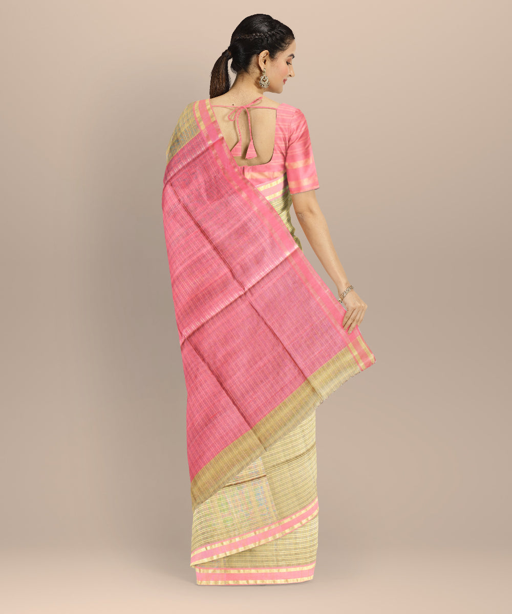 Grey pink raw handloom silk bhagalpur saree