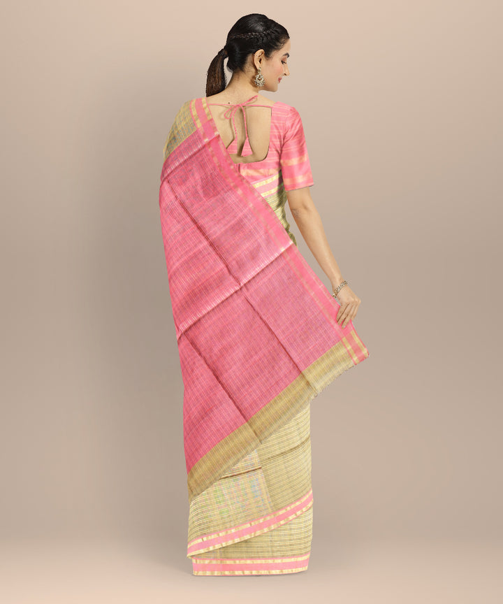 Grey pink raw handloom silk bhagalpur saree