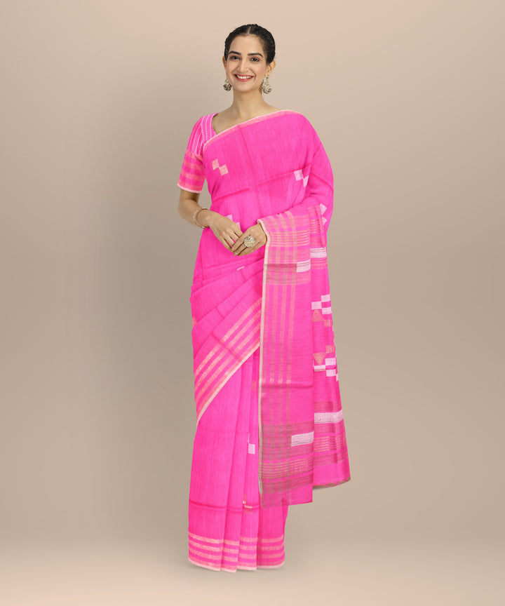 Pink silver zari raw silk handloom bhagalpur saree