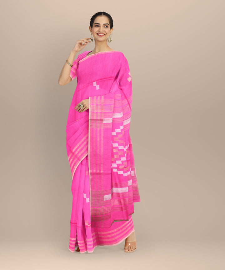 Pink silver zari raw silk handloom bhagalpur saree