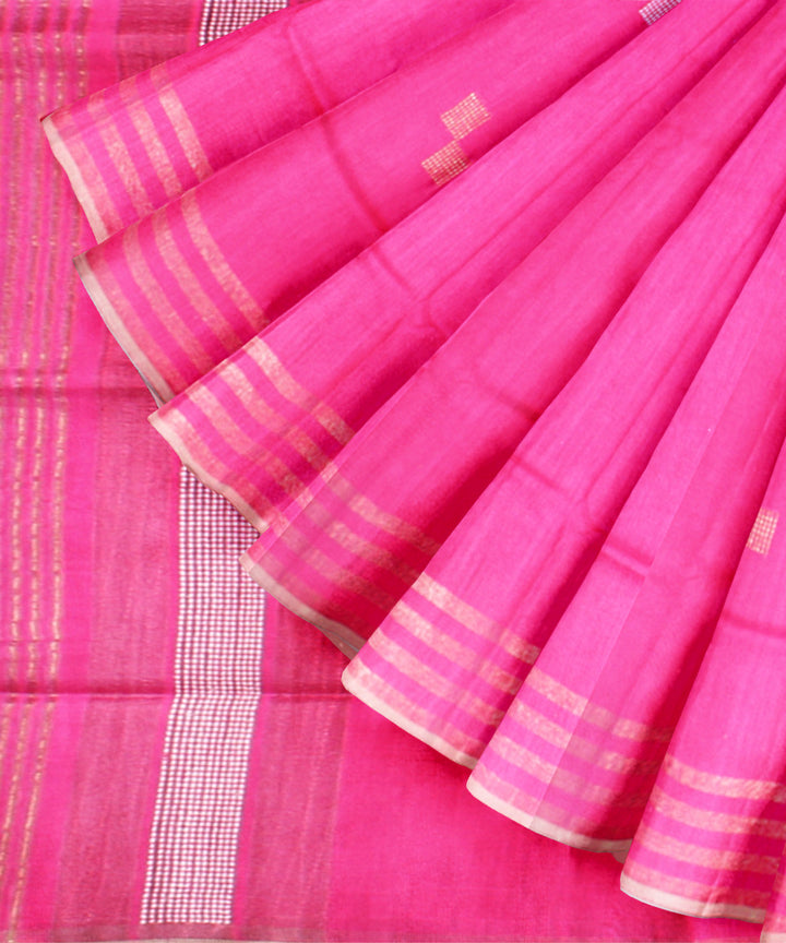 Pink silver zari raw silk handloom bhagalpur saree