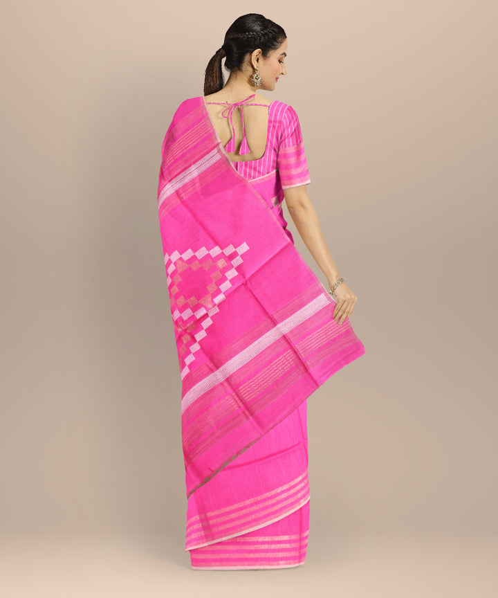 Pink silver zari raw silk handloom bhagalpur saree
