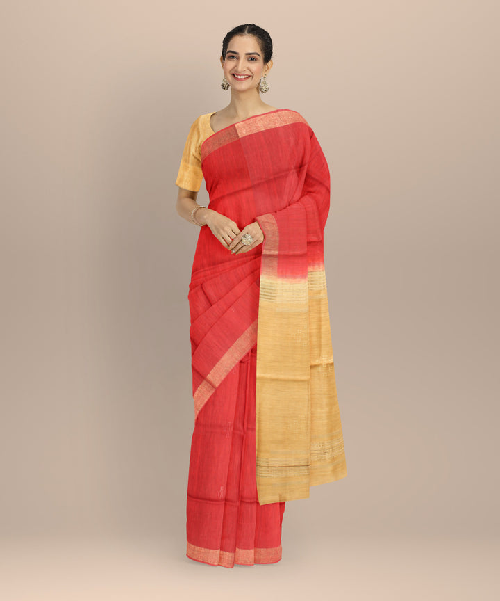 Maroon mustard raw silk handloom bhagalpur saree