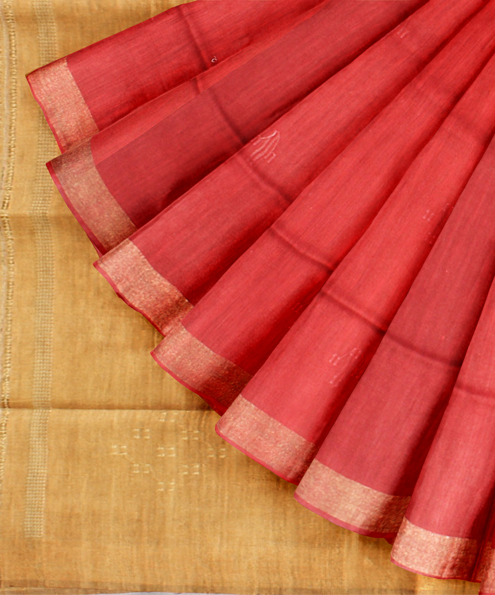 Maroon mustard raw silk handloom bhagalpur saree