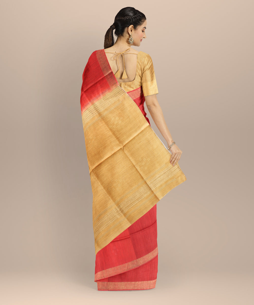 Maroon mustard raw silk handloom bhagalpur saree
