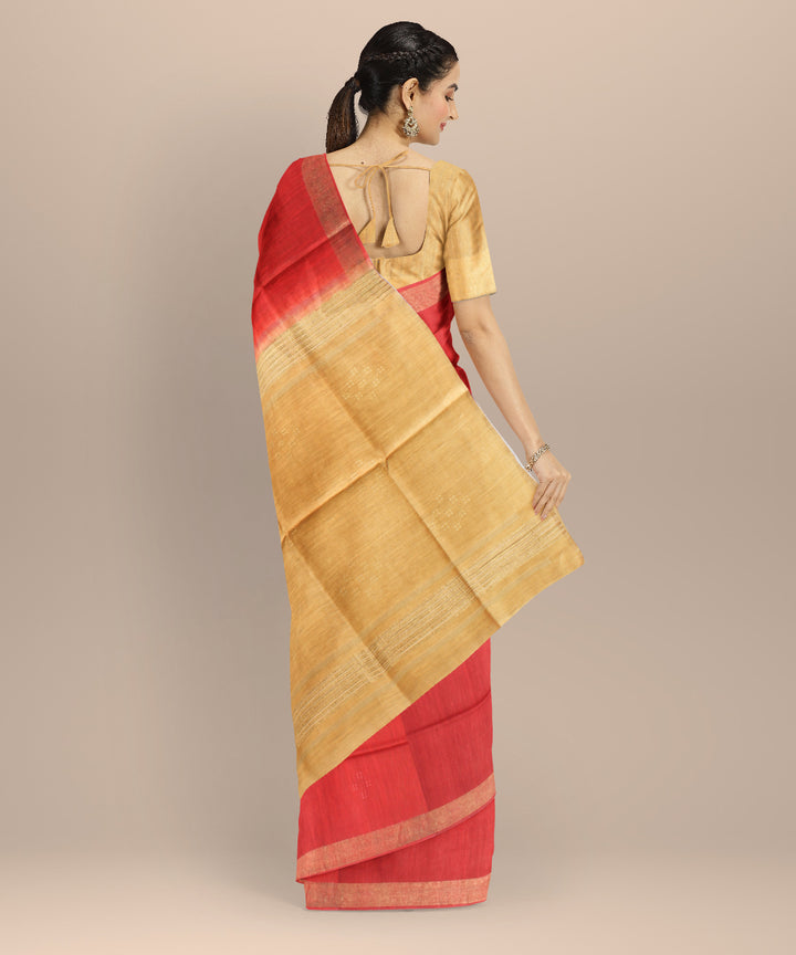 Maroon mustard raw silk handloom bhagalpur saree