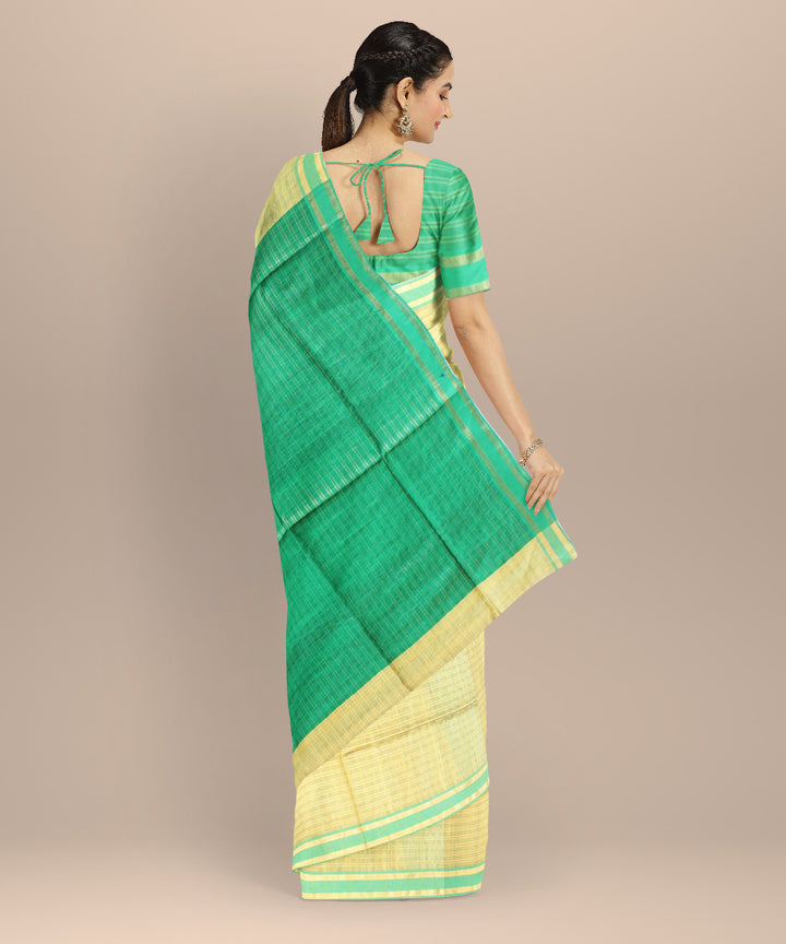 Beige green raw silk handloom bhagalpur saree