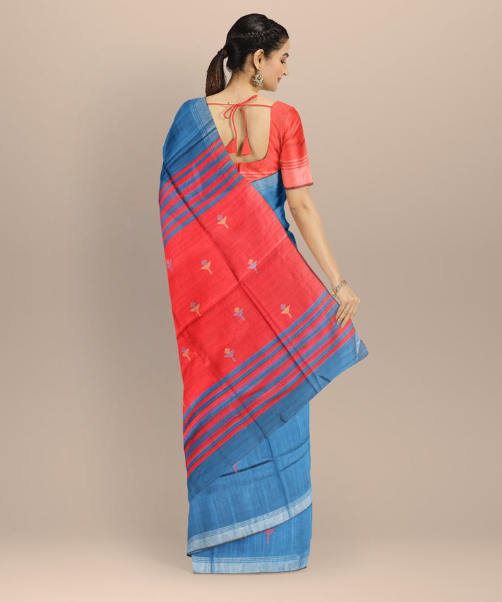 Navy blue brink red raw silk handloom bhagalpur saree