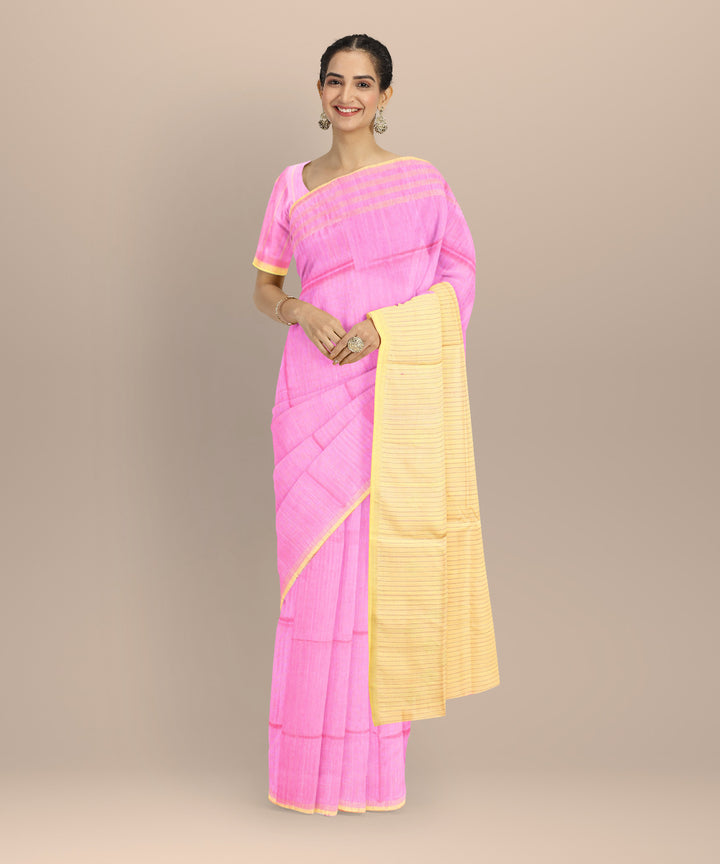 Pink beige raw silk handloom bhagalpur saree