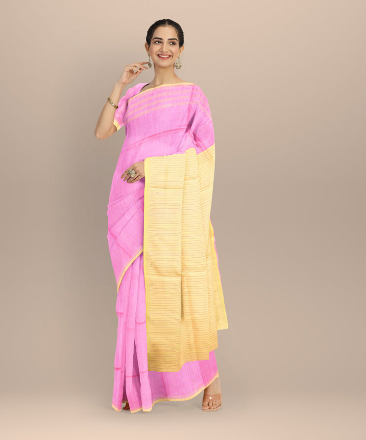 Pink beige raw silk handloom bhagalpur saree