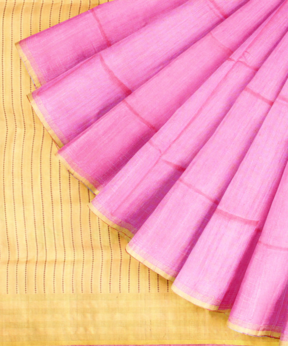 Pink beige raw silk handloom bhagalpur saree