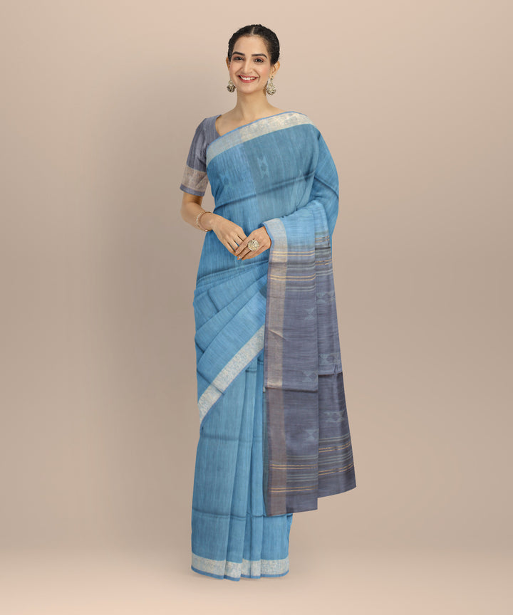 Sky blue grey blue raw silk handloom bhagalpur saree