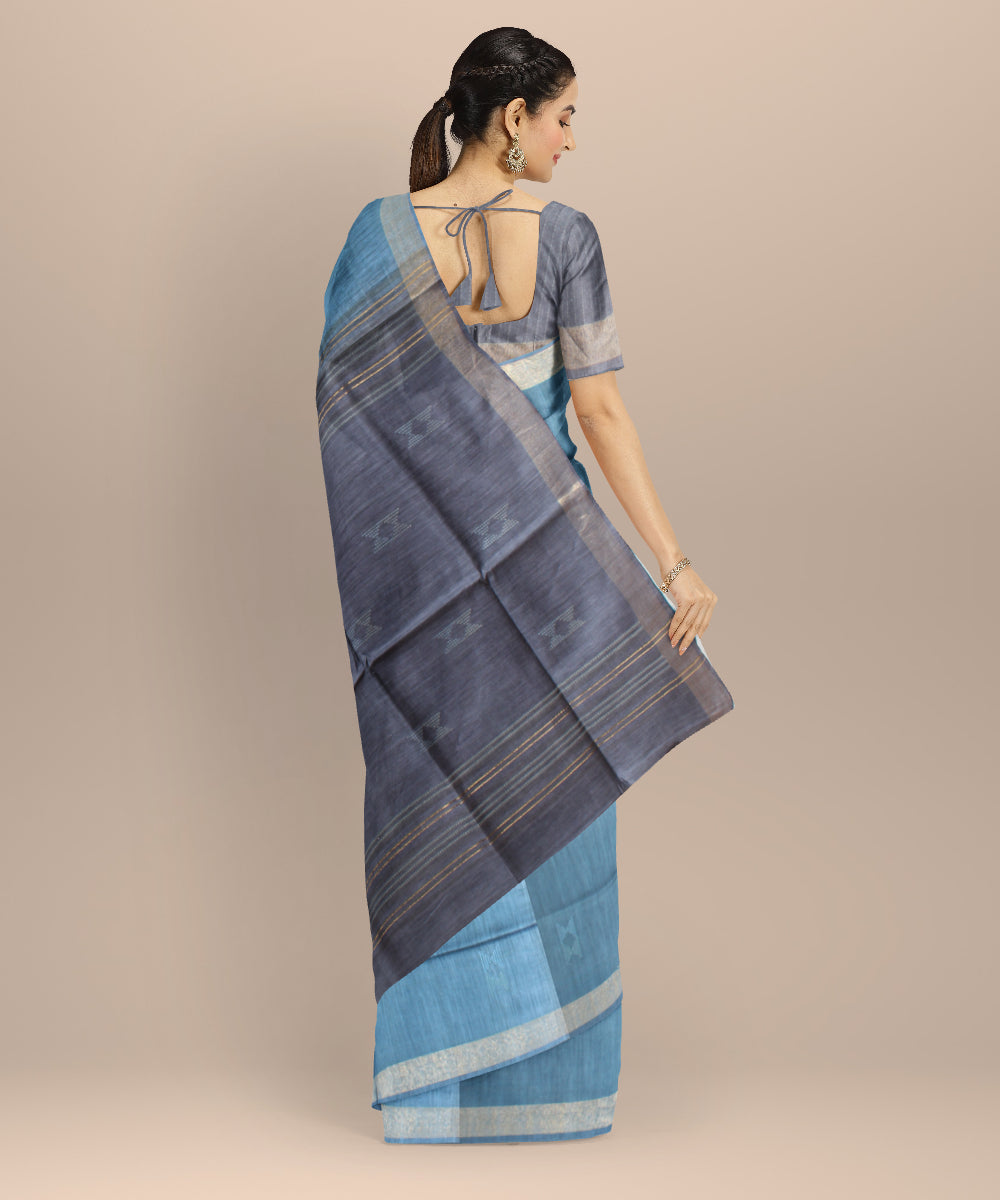 Sky blue grey blue raw silk handloom bhagalpur saree