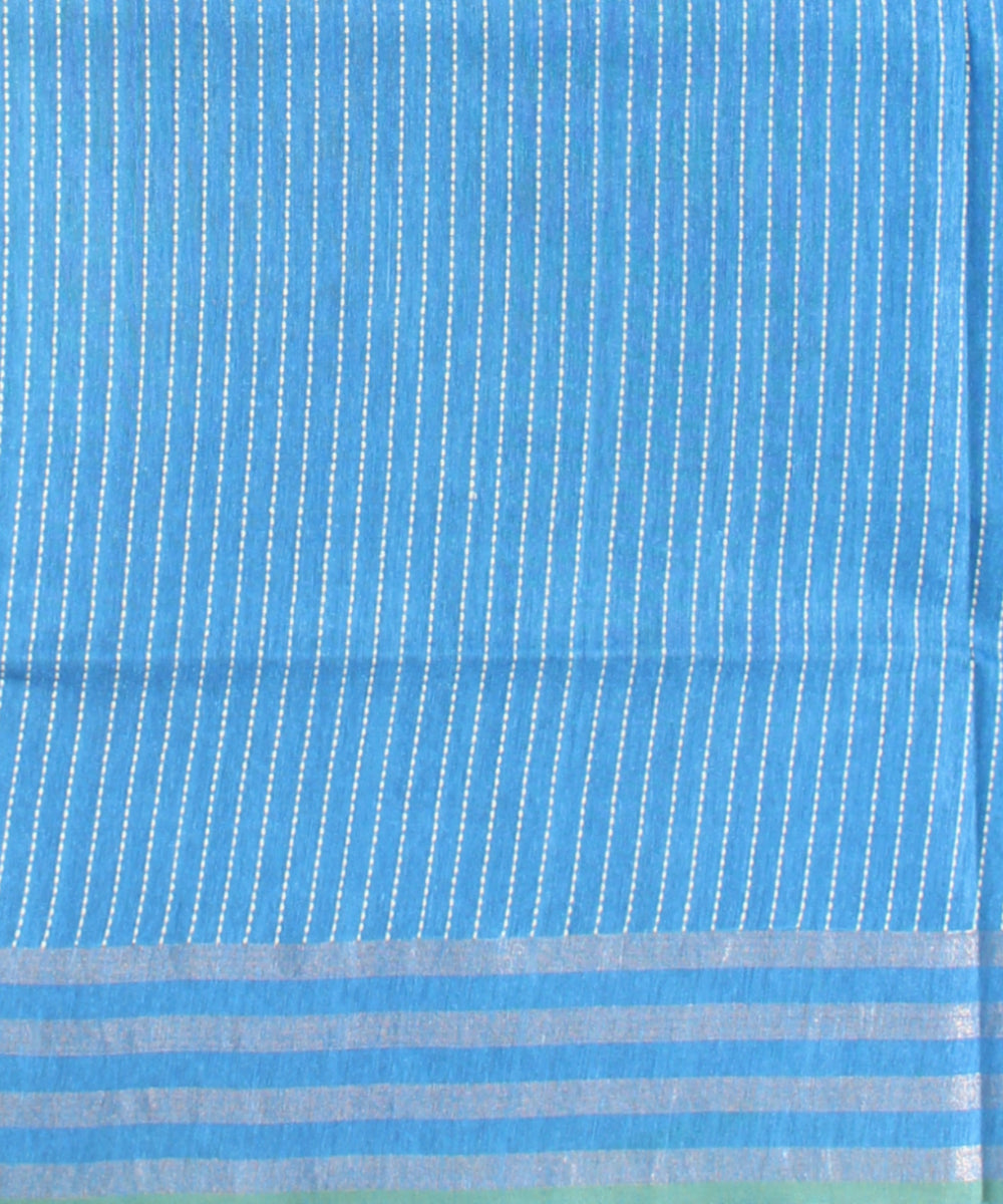 Sky blue silver zari raw silk handloom bhagalpur saree