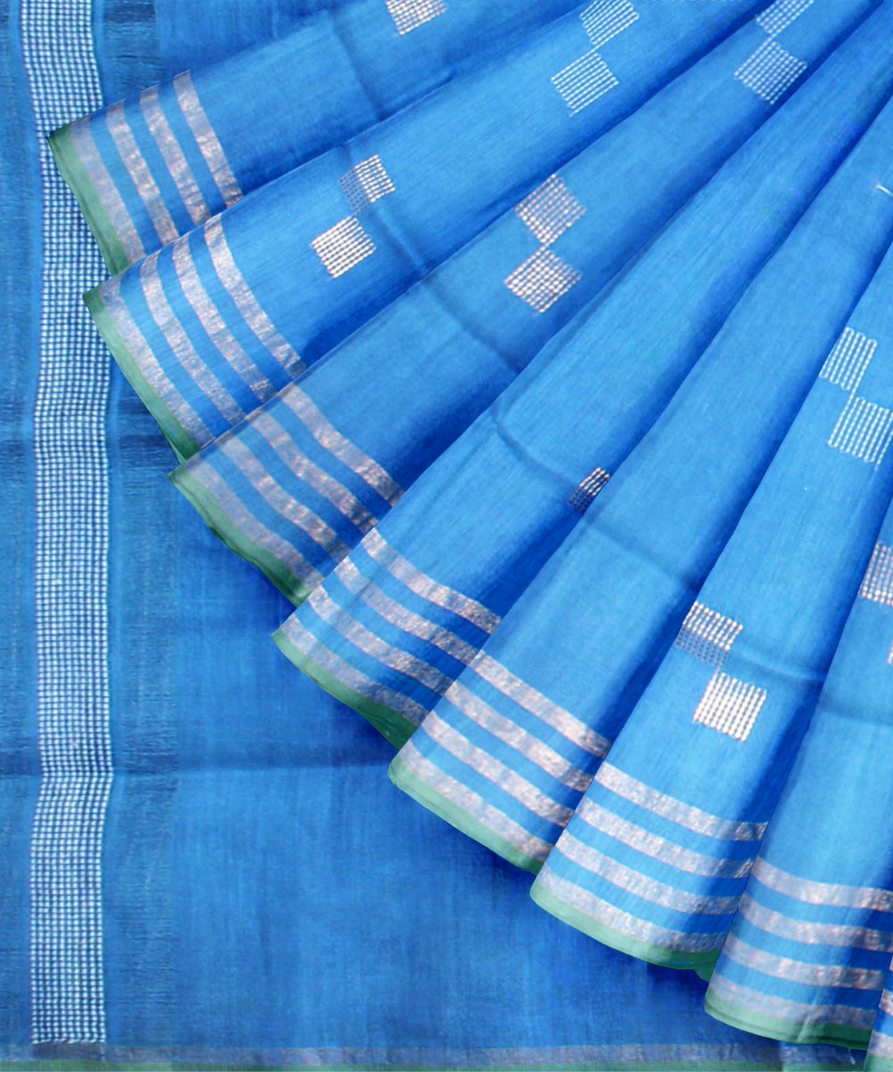 Sky blue silver zari raw silk handloom bhagalpur saree