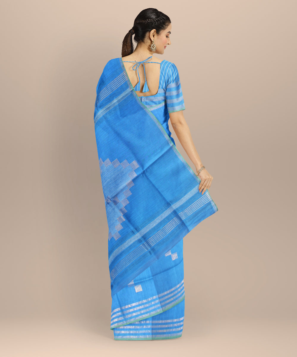 Sky blue silver zari raw silk handloom bhagalpur saree