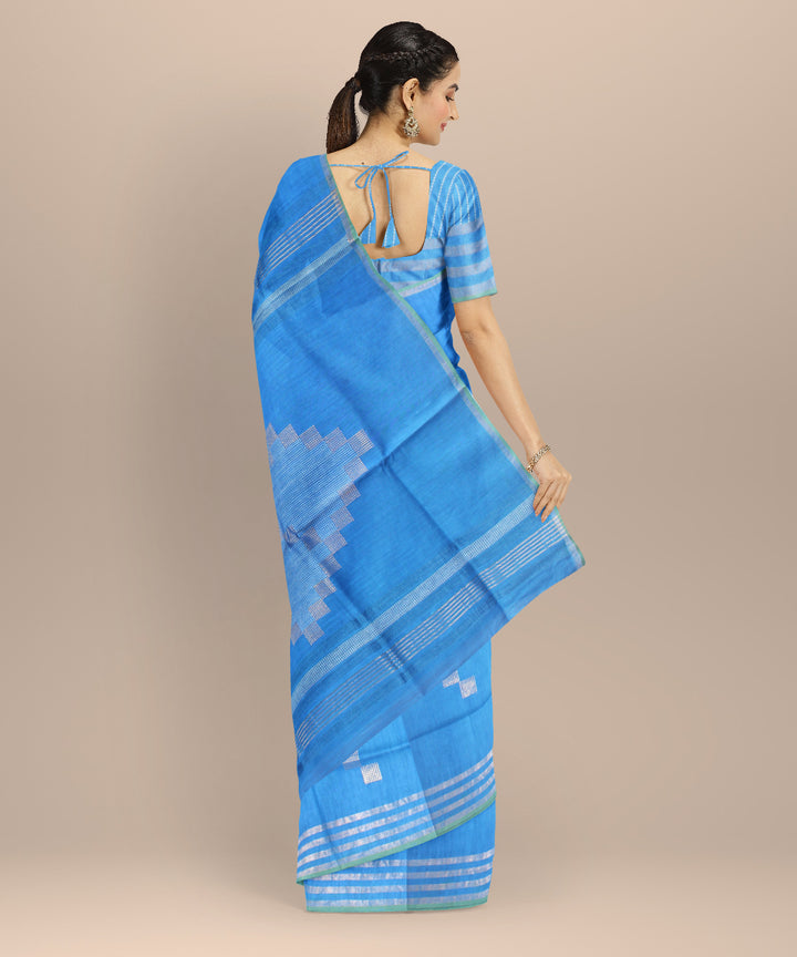 Sky blue silver zari raw silk handloom bhagalpur saree