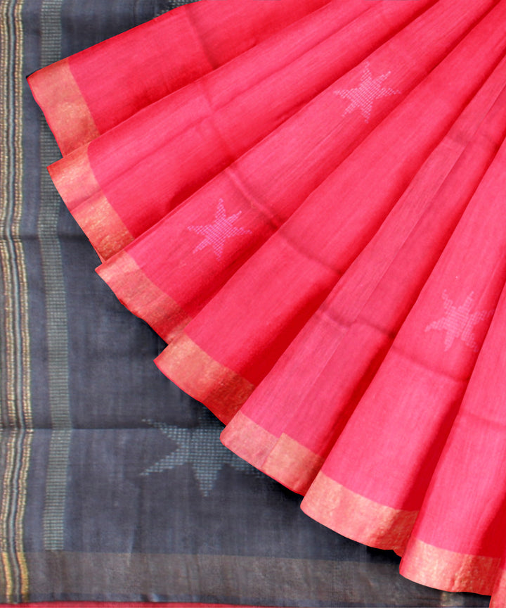 Pink grey raw silk handwoven bhagalpur saree