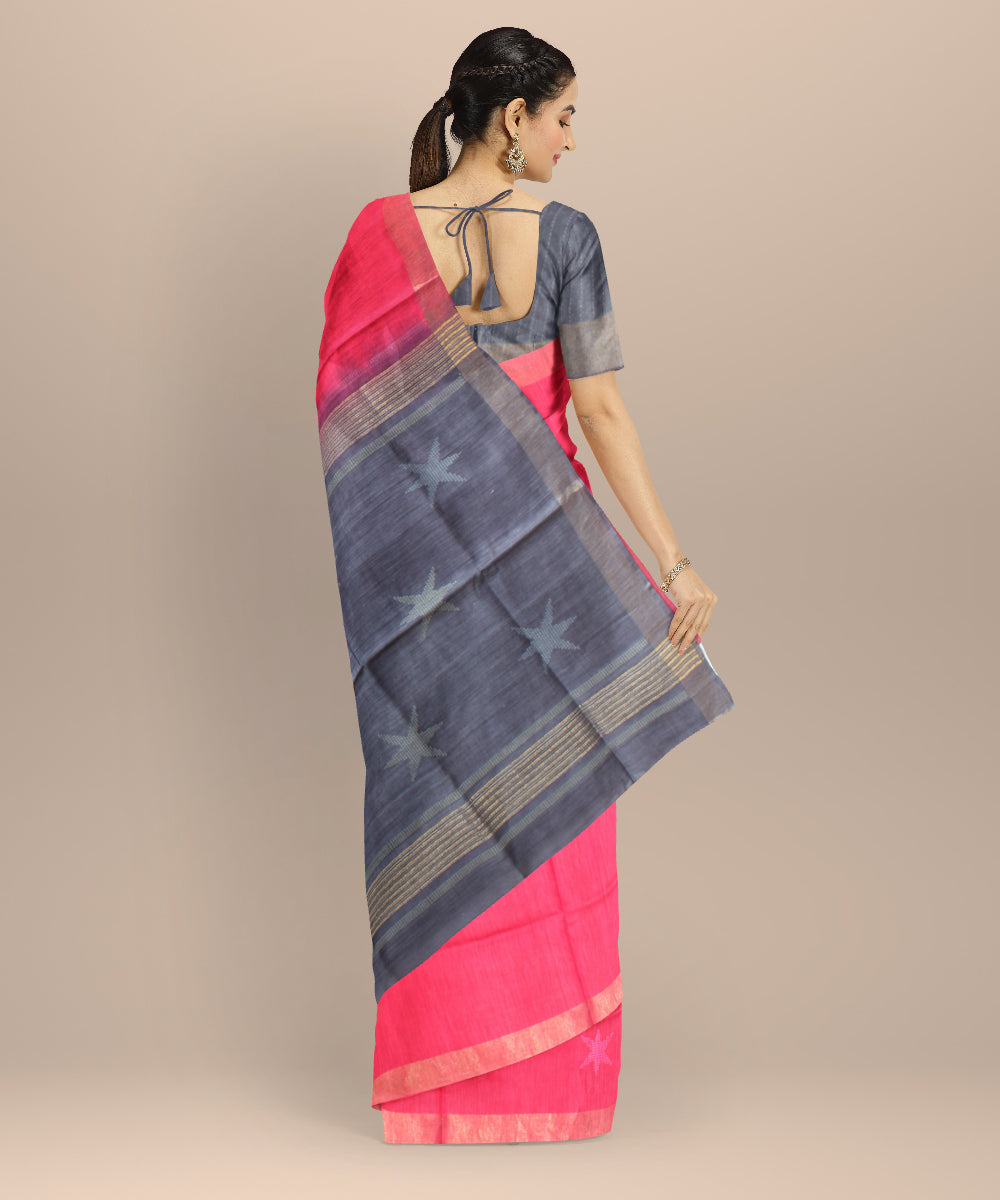 Pink grey raw silk handwoven bhagalpur saree