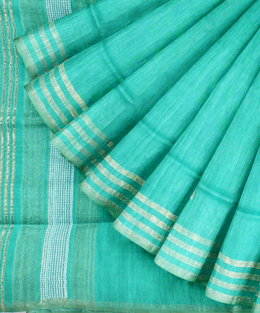 Sky blue striped border raw silk bhagalpur handloom saree