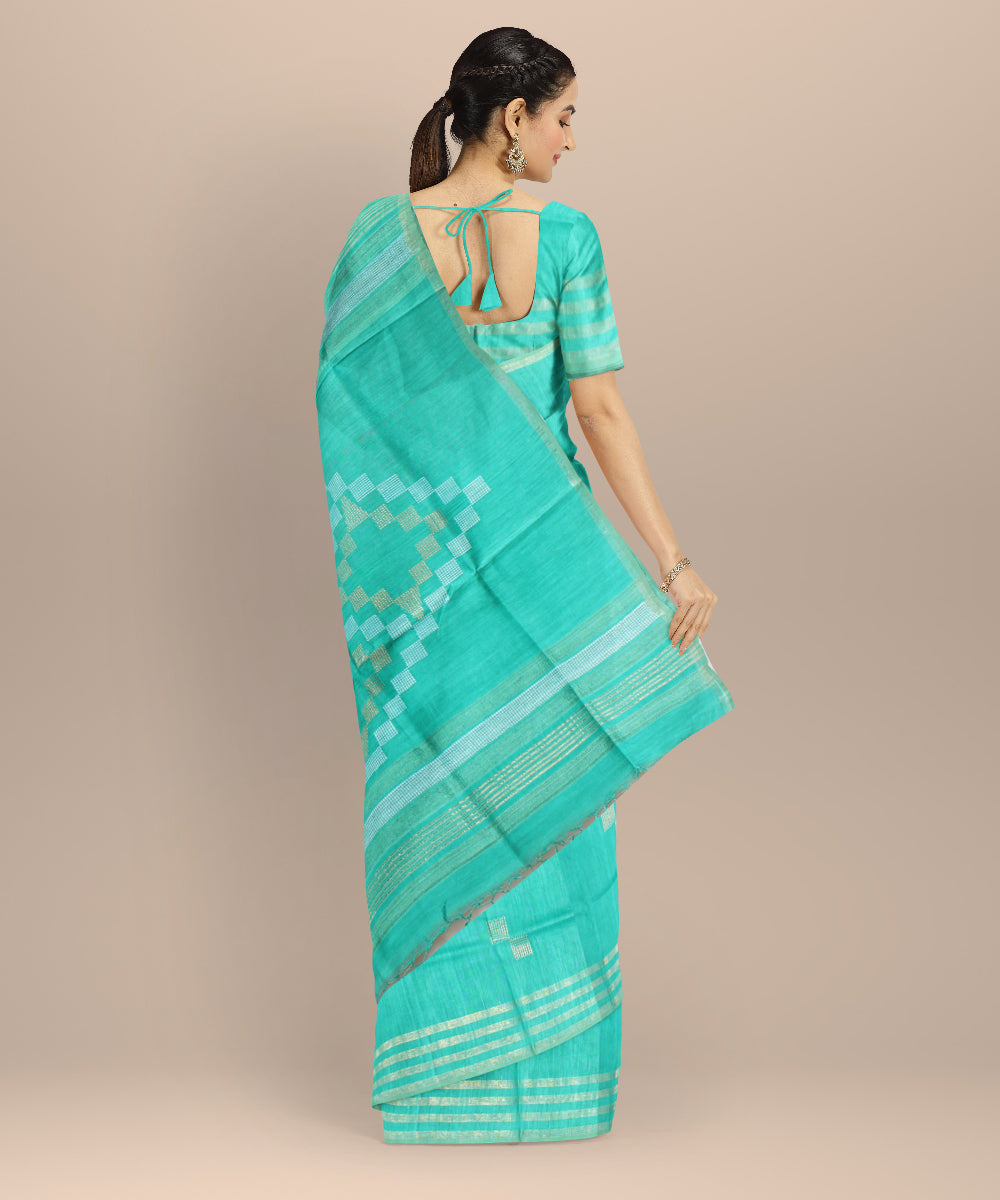Sky blue striped border raw silk bhagalpur handloom saree
