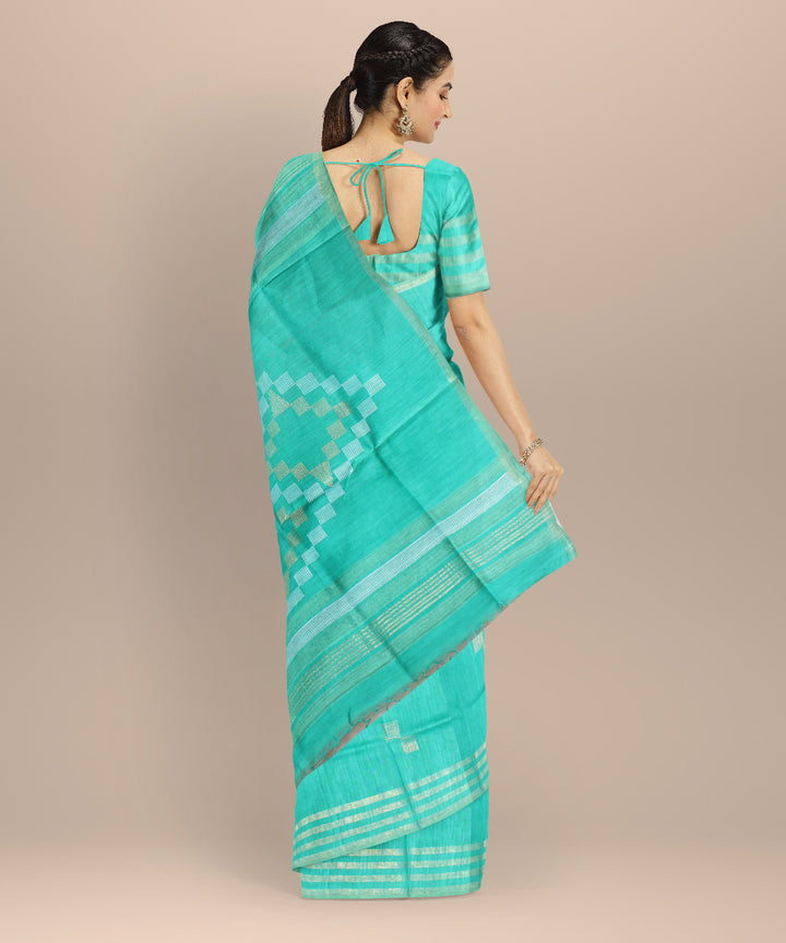 Sky blue striped border raw silk bhagalpur handloom saree