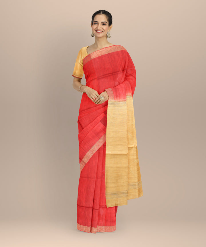 Red yellow raw silk handloom bhagalpur saree