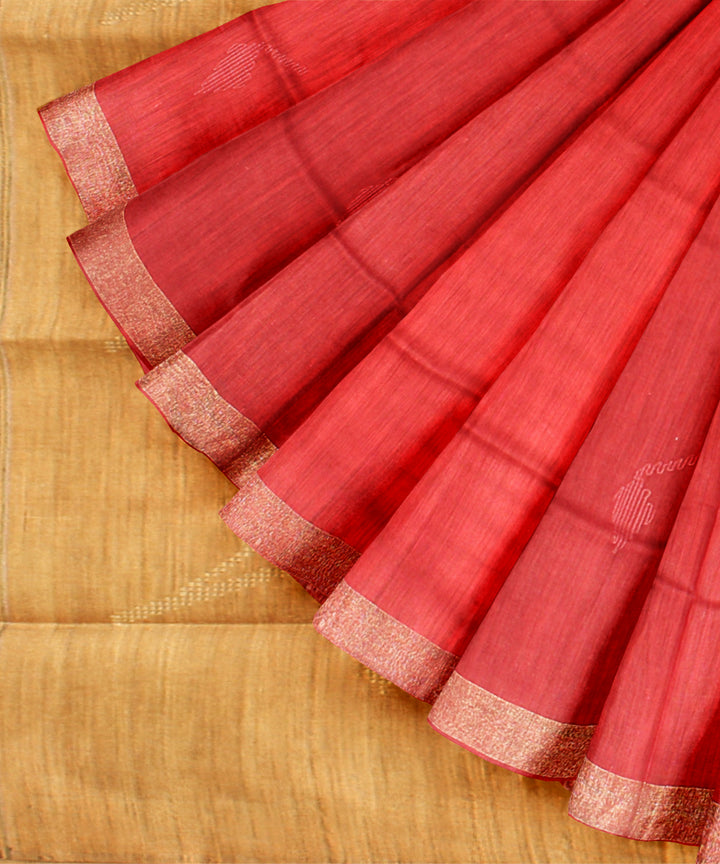Red yellow raw silk handloom bhagalpur saree