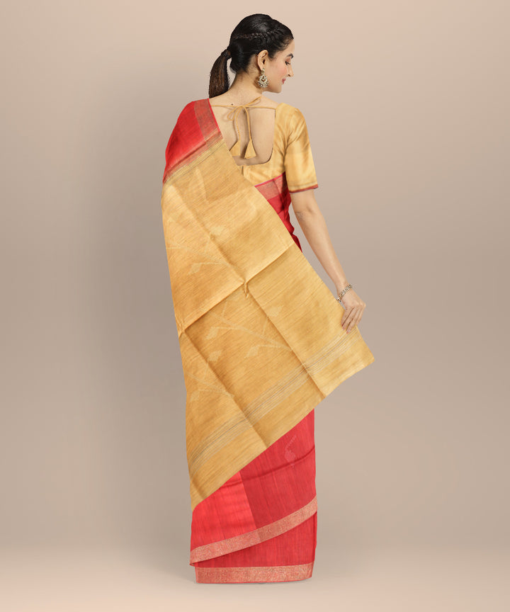 Red yellow raw silk handloom bhagalpur saree