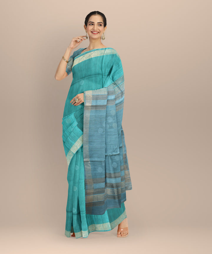 Navy blue black raw silk handloom bhagalpur saree