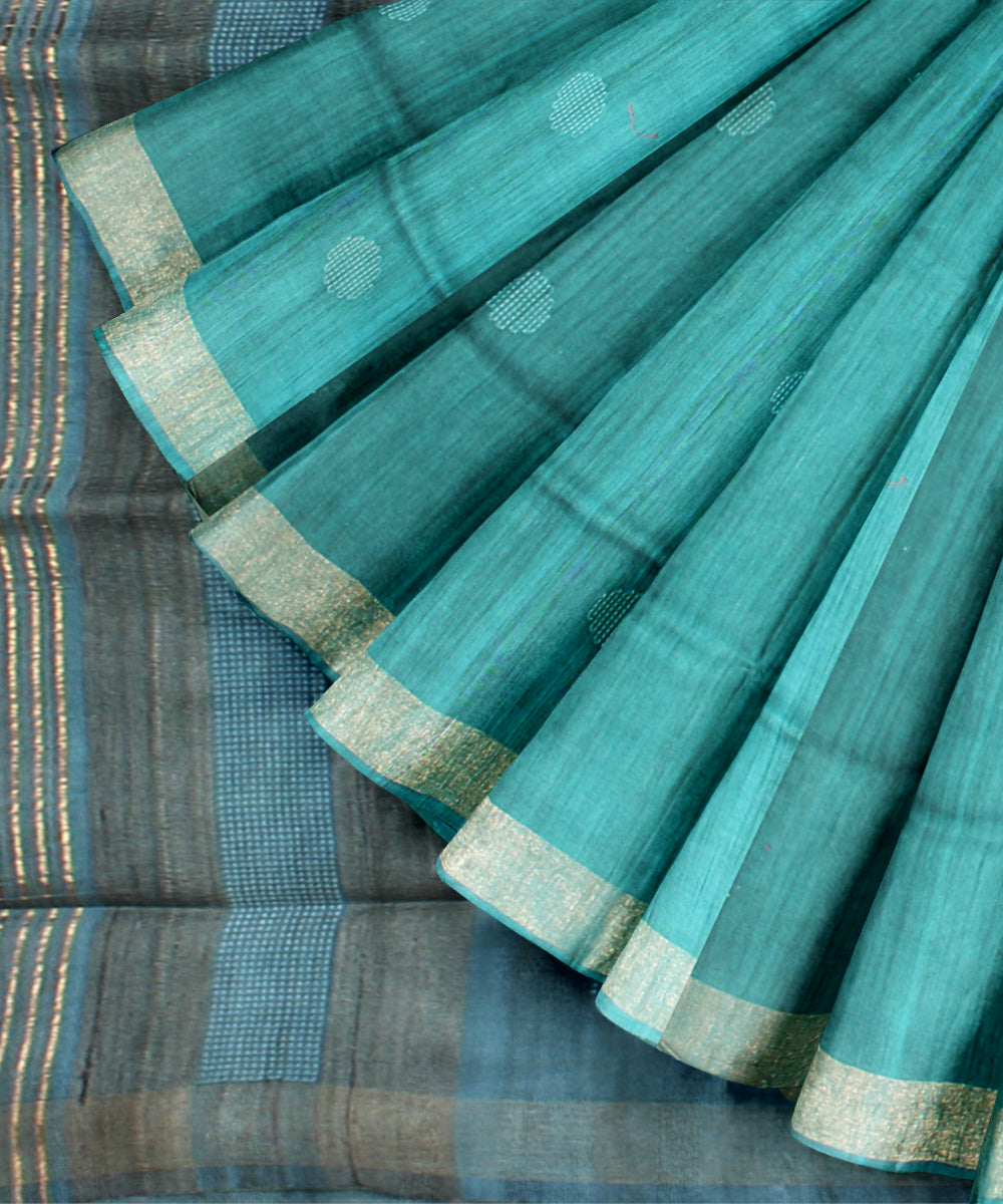 Navy blue black raw silk handloom bhagalpur saree