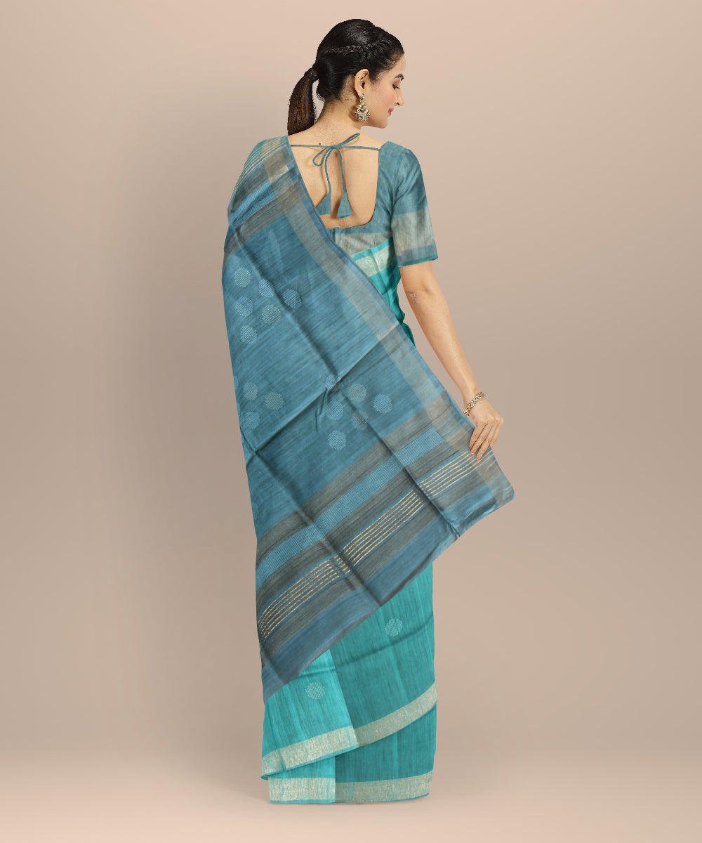 Navy blue black raw silk handloom bhagalpur saree