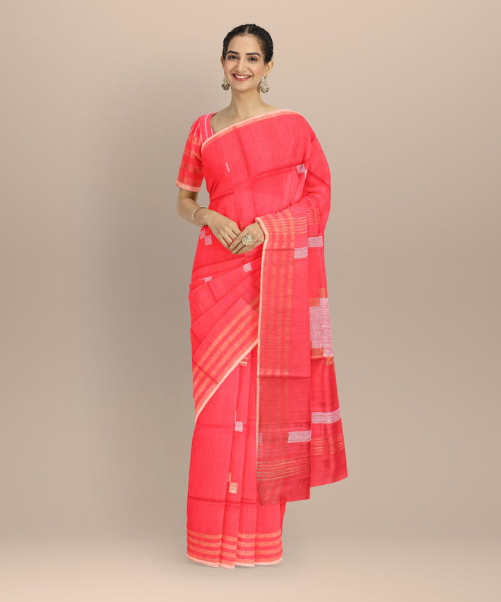 Red white raw silk handloom bhagalpur saree