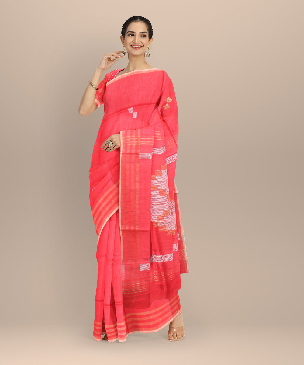 Red white raw silk handloom bhagalpur saree