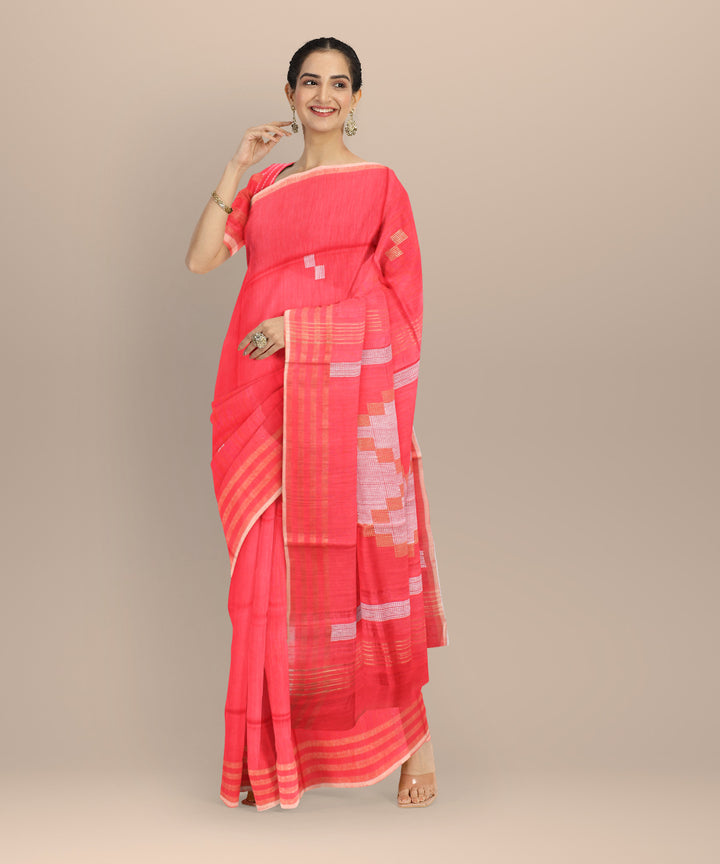 Red white raw silk handloom bhagalpur saree