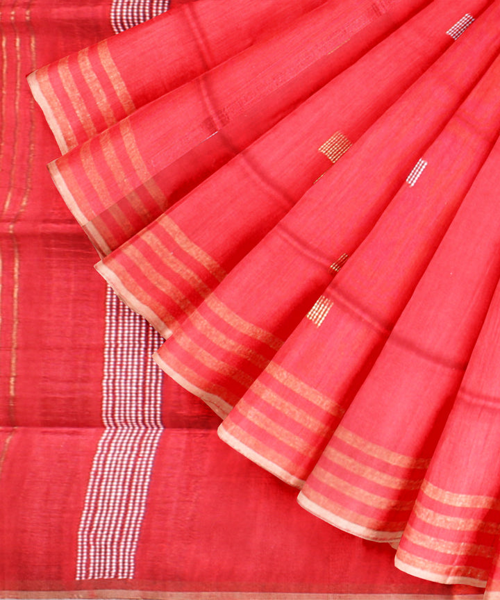 Red white raw silk handloom bhagalpur saree
