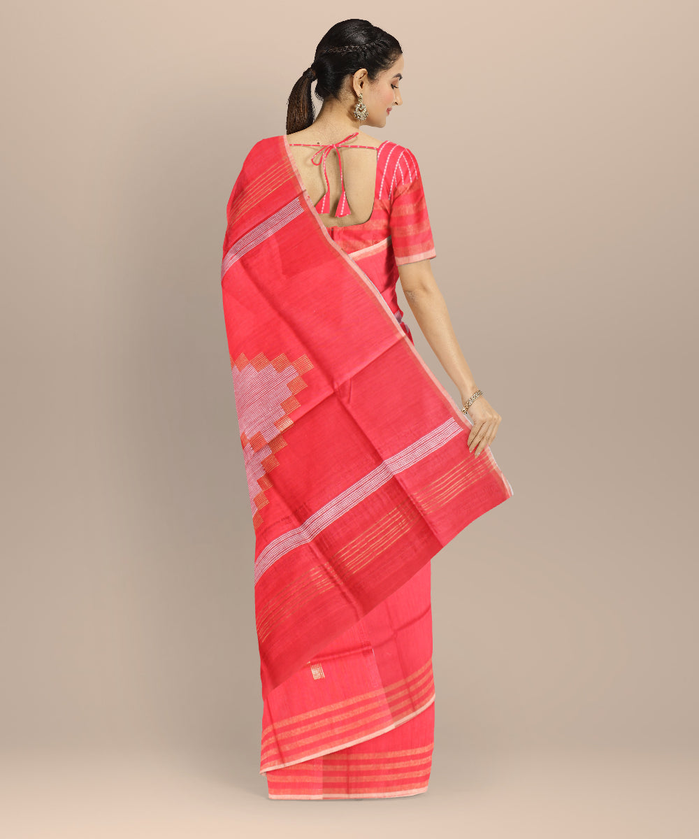 Red white raw silk handloom bhagalpur saree