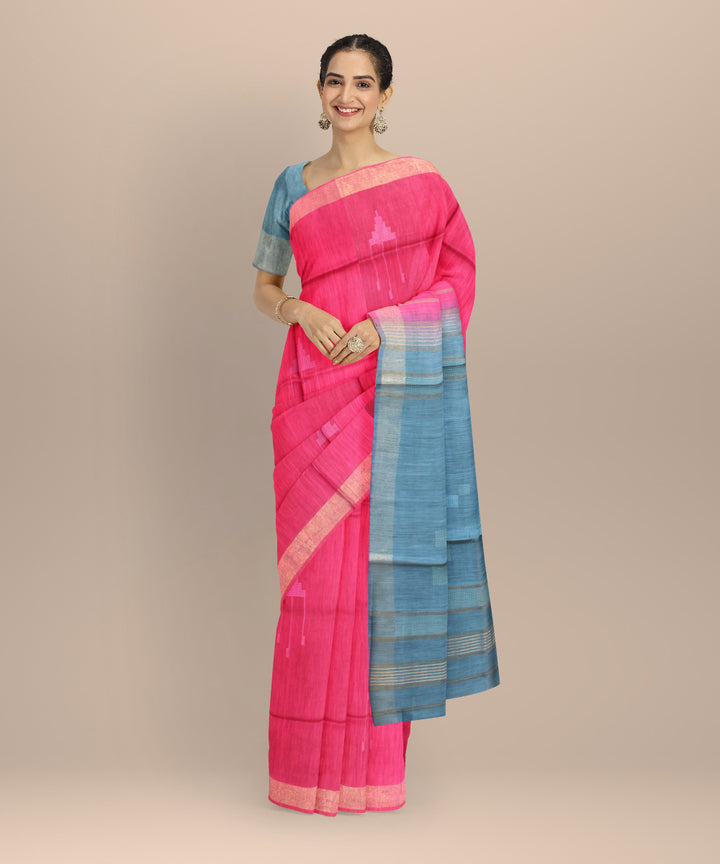 Pink powder blue raw silk handloom bhagalpur saree