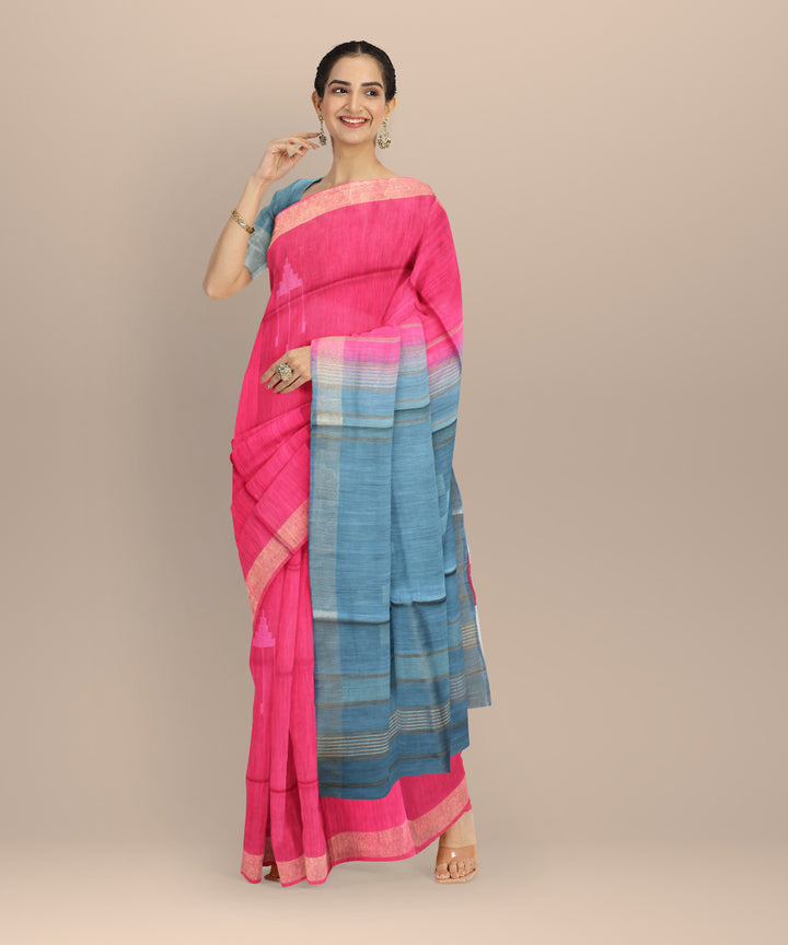 Pink powder blue raw silk handloom bhagalpur saree