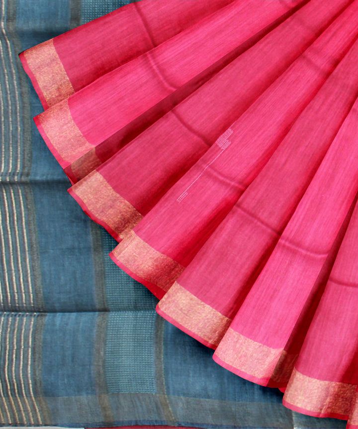 Pink powder blue raw silk handloom bhagalpur saree