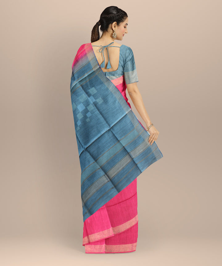 Pink powder blue raw silk handloom bhagalpur saree