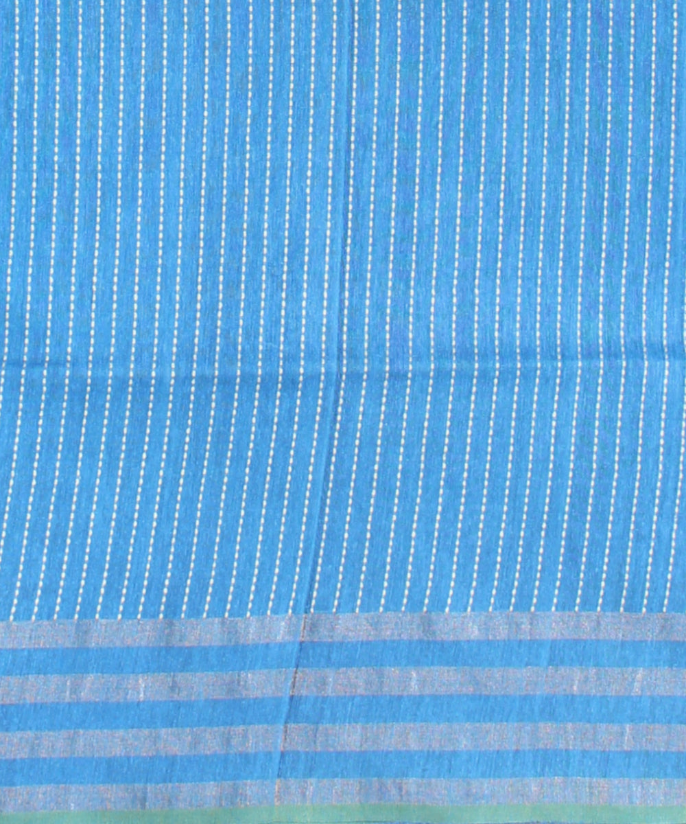 Sky blue striped border raw silk handloom bhagalpur saree