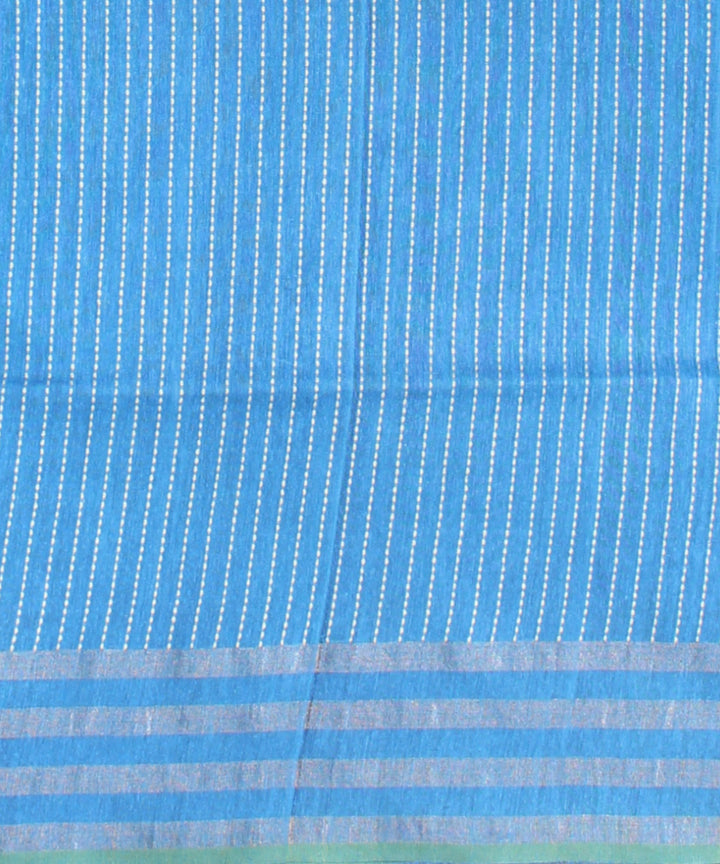 Sky blue striped border raw silk handloom bhagalpur saree